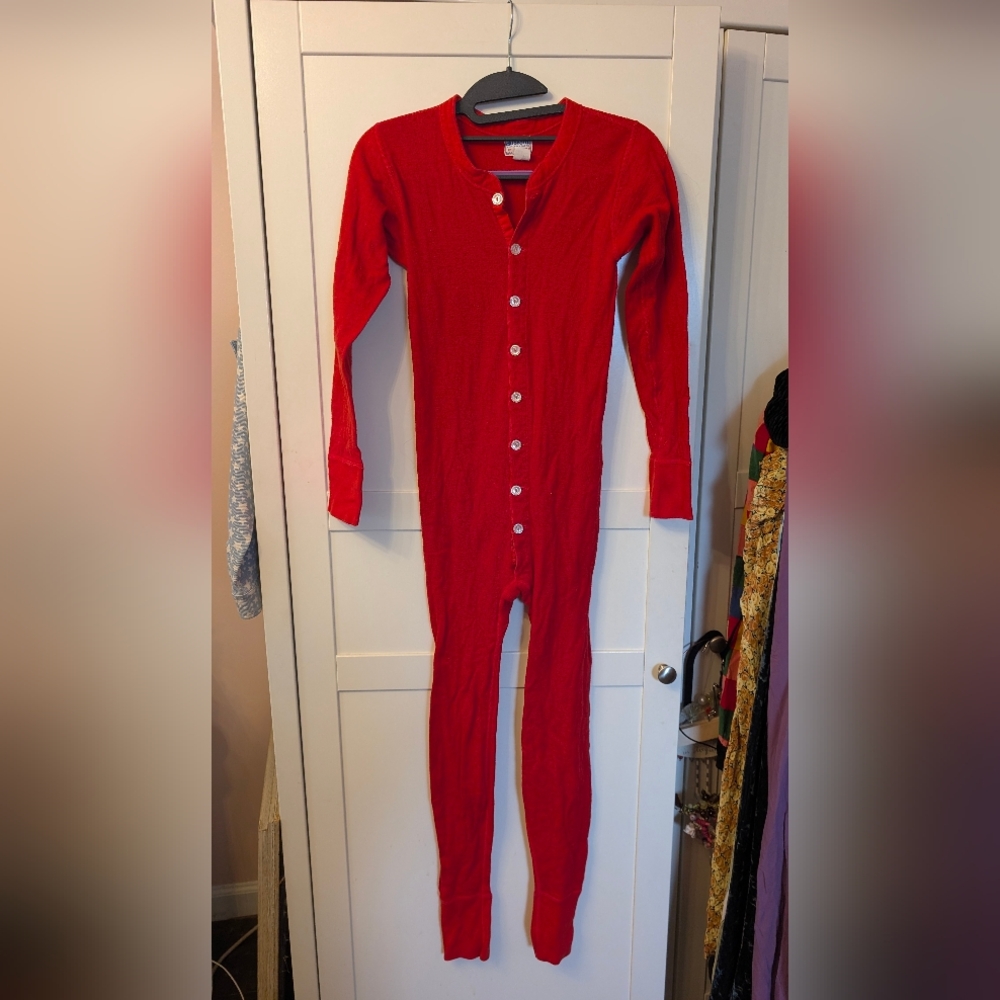Women's Red Button-Up Pajama Onesie